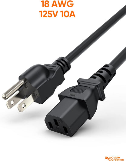 [2-Pack] 1 Feet 18 AWG Universal Power Cord for NEMA 5-15P to IEC320C13 Cable, 0.3M / Black