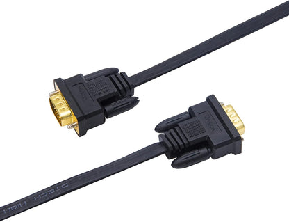 5M Ultra Thin Flat Type Computer Monitor VGA Cable Standard 15 Pin Male to Male Connector SVGA Wire 16 Feet - Black