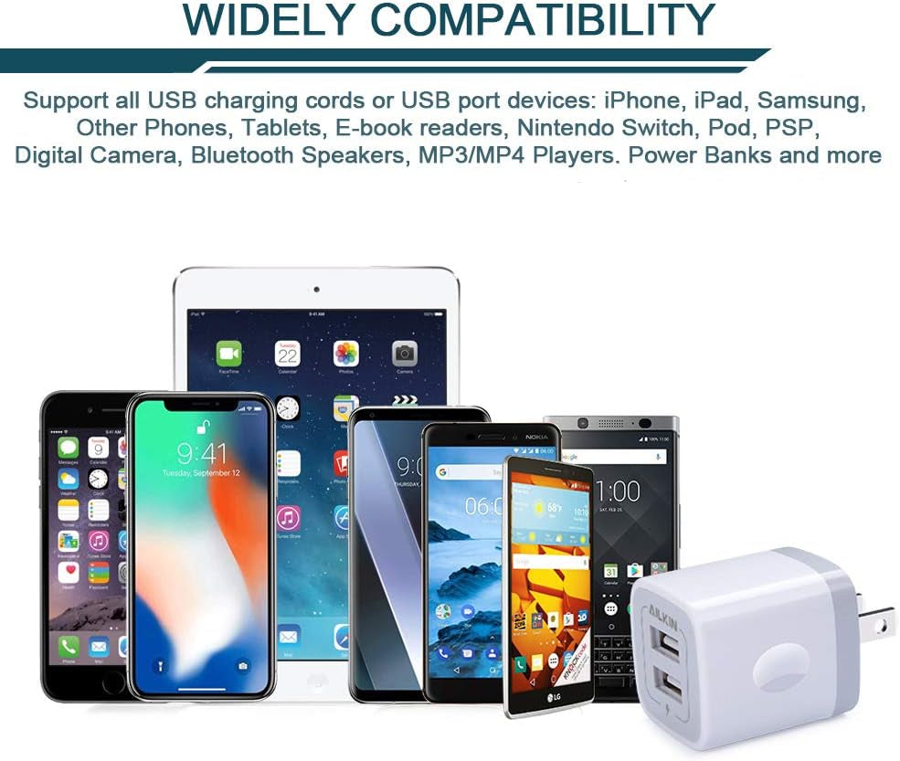 2 Port Charging Box,  6-Pack USB Charger Plug Block, Fast Charging Brick Compatible with Iphone 7/7 Plus,Iphone 6/6Plus, Samsung Galaxy S7/S6, Sony, Motorola, HTC, LG Android Tablets and More