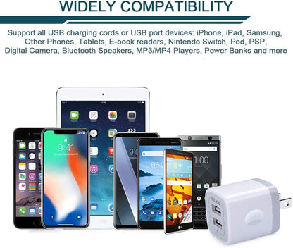 2 Port Charging Box,  6-Pack USB Charger Plug Block, Fast Charging Brick Compatible with Iphone 7/7 Plus,Iphone 6/6Plus, Samsung Galaxy S7/S6, Sony, Motorola, HTC, LG Android Tablets and More