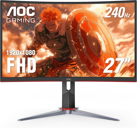 C27G2Z 27" Curved Frameless Ultra-Fast Gaming Monitor, FHD 1080P, 0.5Ms 240Hz, Freesync, 2X HDMI 2.0, 1X Display Port, Height Adjustable, Xbox PS5 Switch Ready, 3-Year Zero-Bright-Dot
