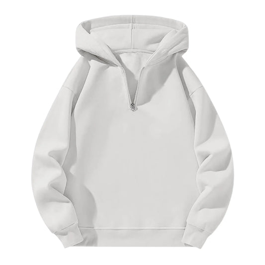 Men'S Quarter Zip Hoodies Zip up Solid Color Hoodie Long Sleeve Drop Shoulder Sweatshirt Casual Pullover White 2XL