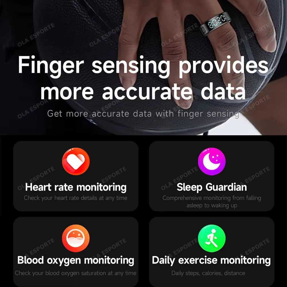 2025 Smart Ring LED Touch Display Screen Gesture Swipe Video Heart Rate Health Monitoring 5ATM Waterproof Smart Rings Men Women