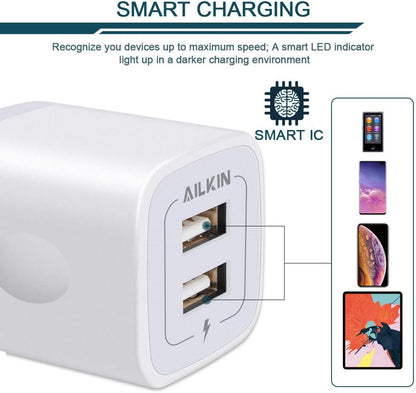2 Port Charging Box,  6-Pack USB Charger Plug Block, Fast Charging Brick Compatible with Iphone 7/7 Plus,Iphone 6/6Plus, Samsung Galaxy S7/S6, Sony, Motorola, HTC, LG Android Tablets and More