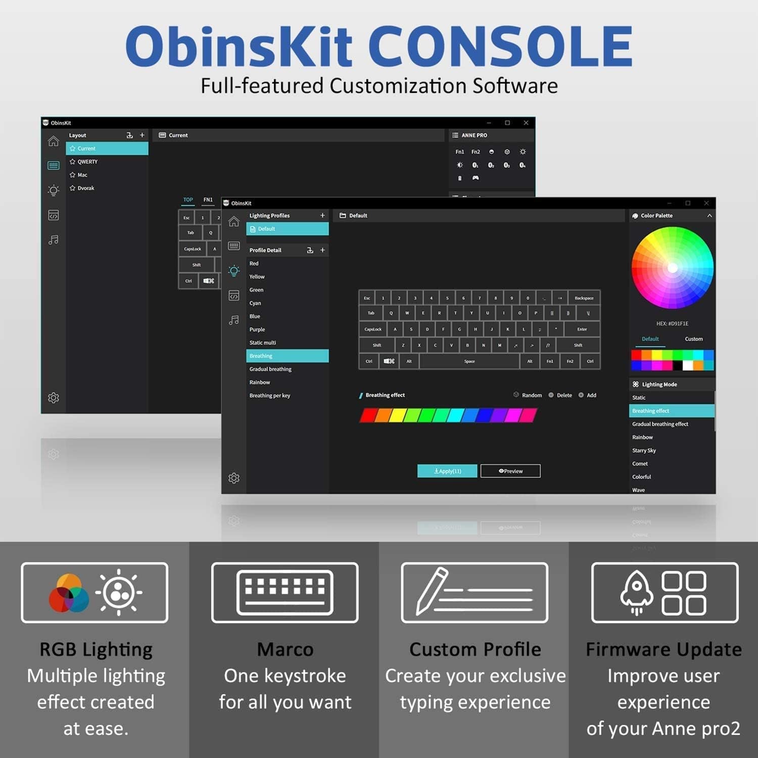 2D, 60% Wired/Wireless Mechanical Keyboard (Kailh Box White Switch/White Case) - Full Keys Programmable - True RGB Backlit - Tap Arrow Keys - Double Shot PBT Keycaps - NKRO - 1900Mah Battery