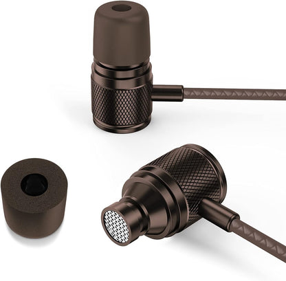 Ultra Wired Earbuds In-Ear Headphones, 5 Years Warranty, Earphones with Microphone, Noise Isolating Ear Buds, Memory Foam for Iphone, Samsung, School Students, Kids, Women, Small Ears - Brown