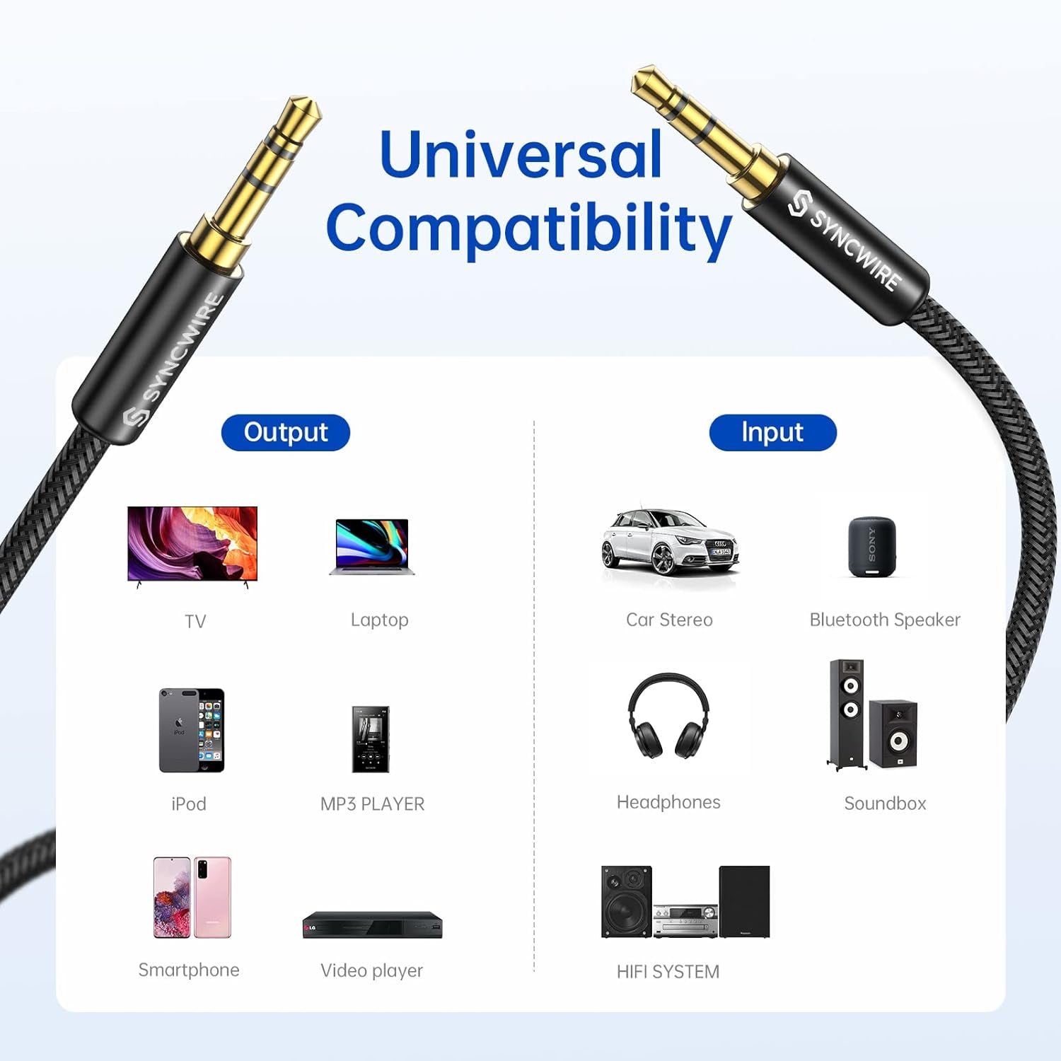3.5Mm Aux Cable (9.8Ft/3M) Hi-Fi Sound Nylon Braided Auxiliary Audio Cable Adapter Male to Male AUX Cord for Headphones, Car, Home Stereos, Speaker, Iphone, Ipad, Ipod, Echo & More Black