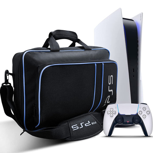 Carrying Case for PS5 Console Disc/Digital Edition - Large Capacity Protective Travel Shoulder Bag with Zippered Storage for Controllers, Game Discs, HDMI & Other Accessories