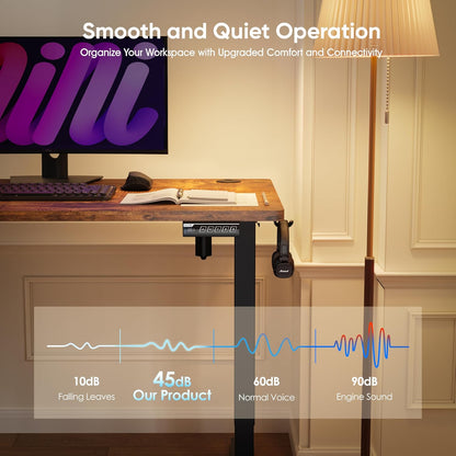 55" Electric Standing Desk,Height Adjustable Home Office Sit Stand up Computer PC Table,Tall Standup Workstation, Gaming, Writing, Study,Bedroom Rising Desks with Two-Piece Desktop,Brown