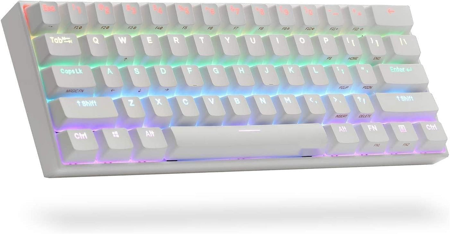 2D, 60% Wired/Wireless Mechanical Keyboard (Kailh Box White Switch/White Case) - Full Keys Programmable - True RGB Backlit - Tap Arrow Keys - Double Shot PBT Keycaps - NKRO - 1900Mah Battery