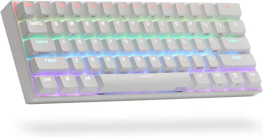 2D, 60% Wired/Wireless Mechanical Keyboard (Kailh Box White Switch/White Case) - Full Keys Programmable - True RGB Backlit - Tap Arrow Keys - Double Shot PBT Keycaps - NKRO - 1900Mah Battery
