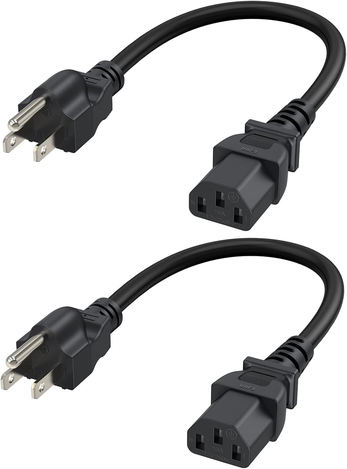 [2-Pack] 1 Feet 18 AWG Universal Power Cord for NEMA 5-15P to IEC320C13 Cable, 0.3M / Black