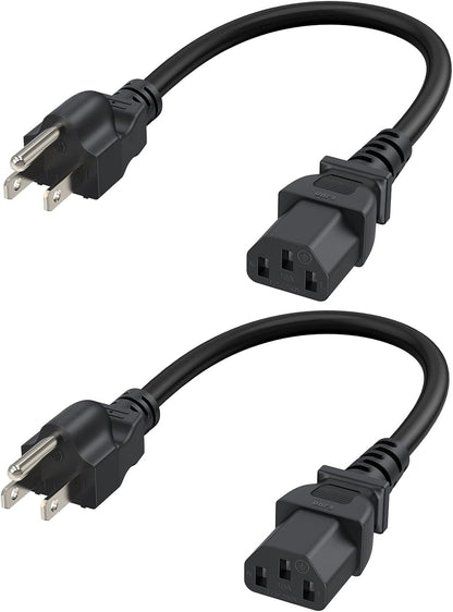 [2-Pack] 1 Feet 18 AWG Universal Power Cord for NEMA 5-15P to IEC320C13 Cable, 0.3M / Black