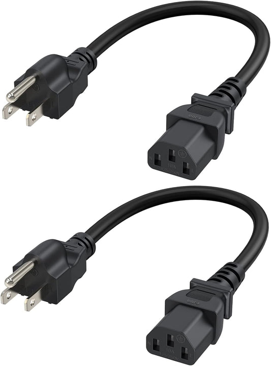 [2-Pack] 1 Feet 18 AWG Universal Power Cord for NEMA 5-15P to IEC320C13 Cable, 0.3M / Black